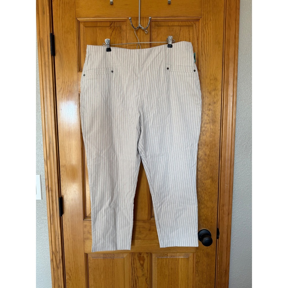 Maurices Women's XL Striped High Rise Crop Bengalaline Pants Beige White